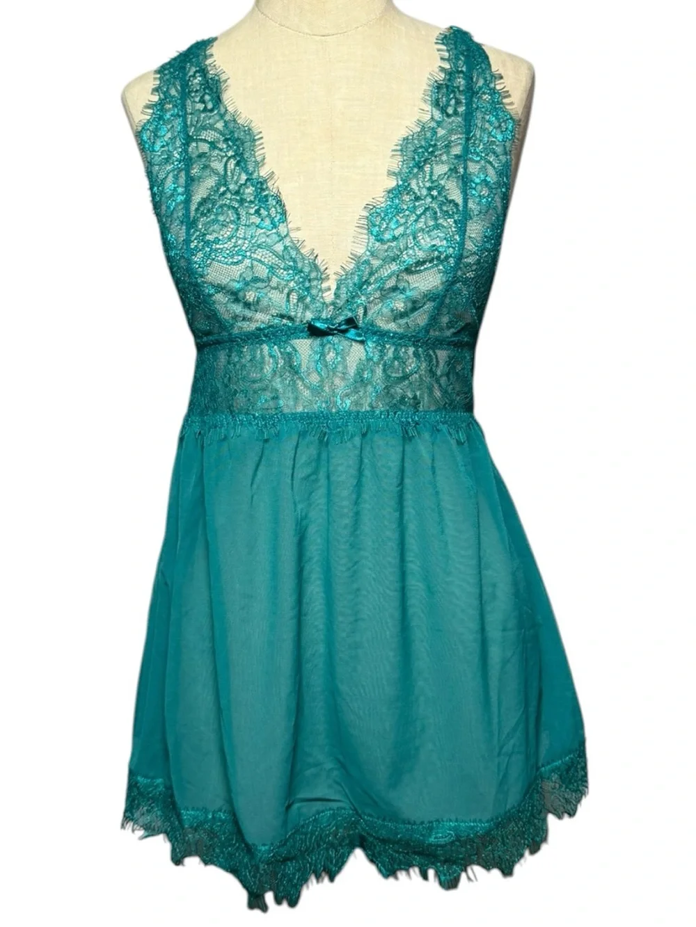 NWT House of Desire Teal Lace Babydoll Chemise Size S